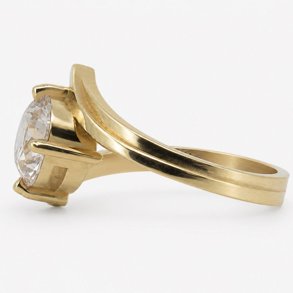 Round lab-grown diamond bypass engagement ring in 14K yellow gold, side profile
