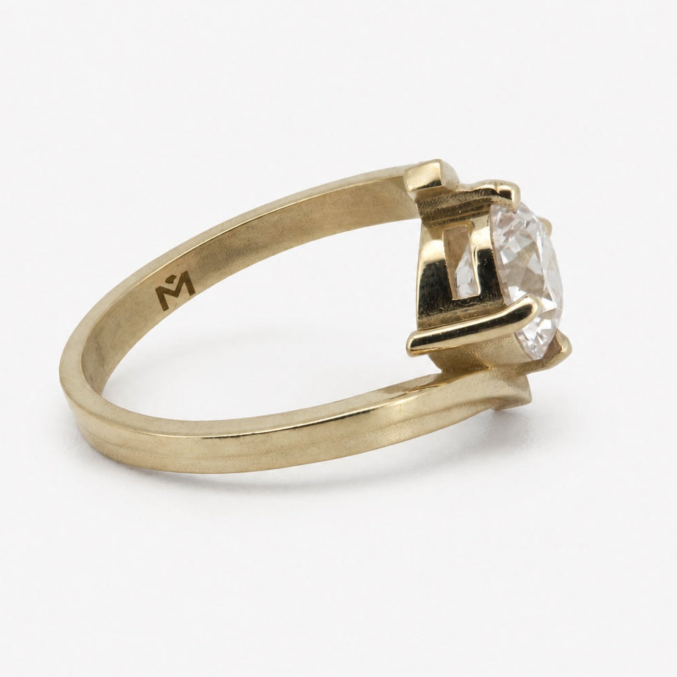 Round lab-grown diamond bypass engagement ring in 14K yellow gold, rear side profile