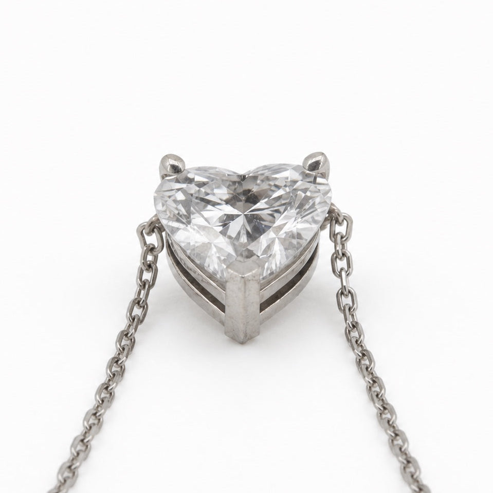 Heart-shaped lab-grown diamond pendant in 14K white gold, close front view