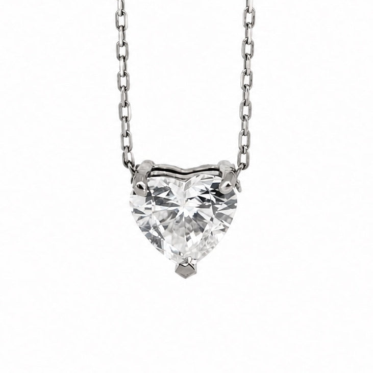 Heart-shaped lab-grown diamond pendant necklace in 14K white gold, full front view