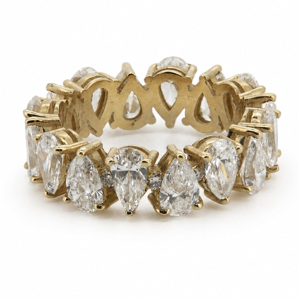 Pear-shaped multi-stone ring in 14K yellow gold, rear view