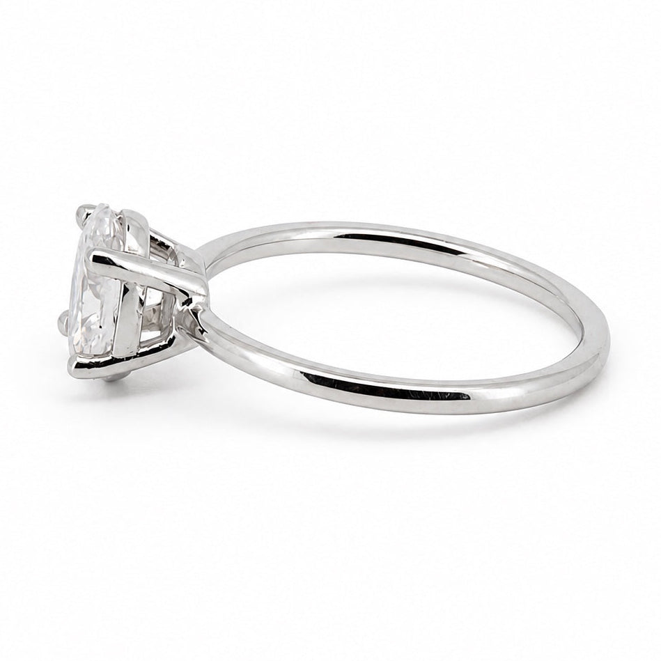 Oval lab-grown diamond solitaire engagement ring in 14K white gold, side profile