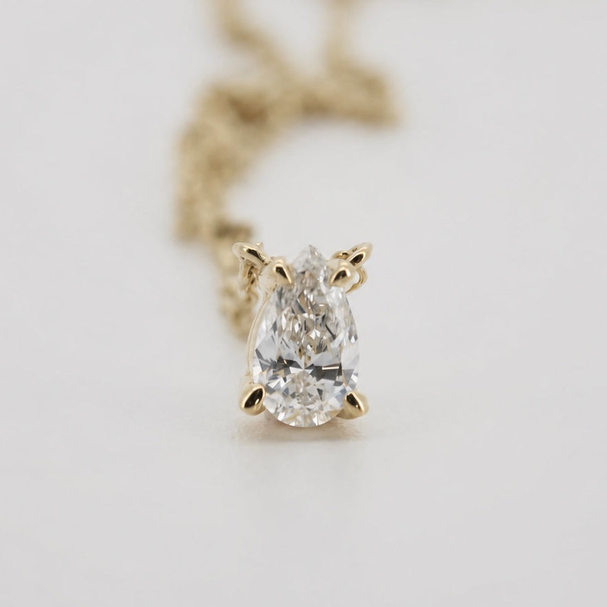 Pear-shaped lab-grown diamond solitaire pendant necklace in 14K gold, front view