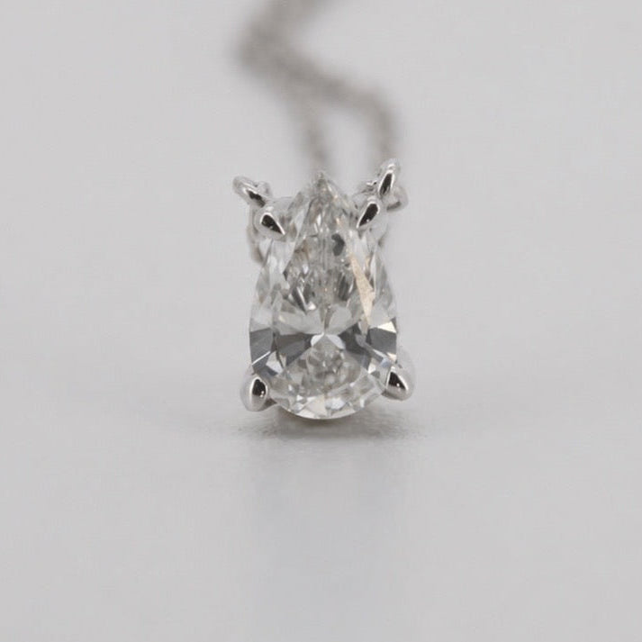 Pear-shaped solitaire pendant necklace in 14K white gold, front view #Metal_14K White Gold