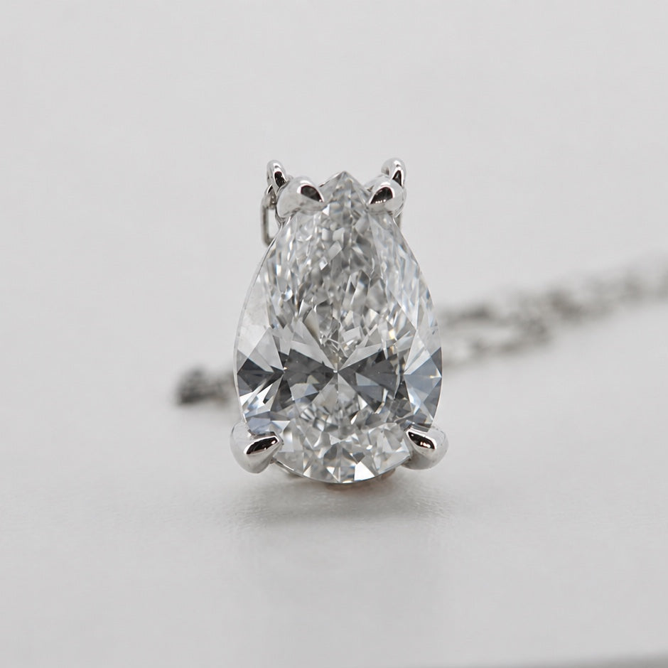 Pear-cut diamond pendant necklace in 14K white gold, front macro view #Metal_14K White Gold