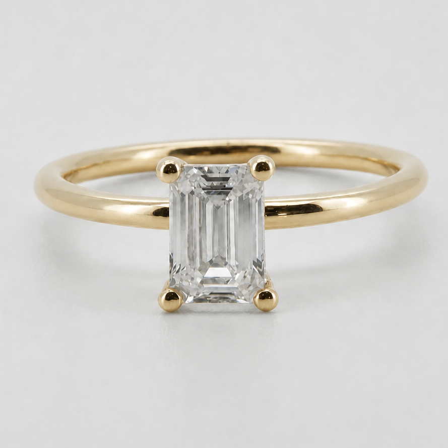 Yellow-gold visualization of the emerald-cut solitaire engagement ring, front view #Metal_14K Yellow Gold