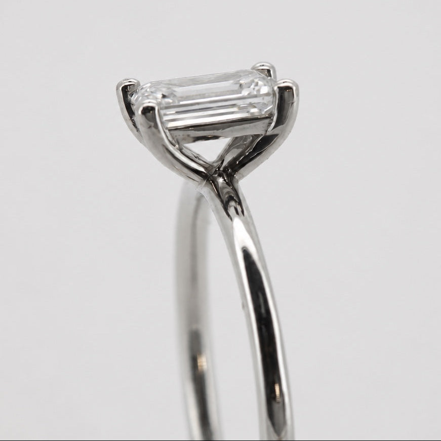 Emerald-cut solitaire engagement ring in 14K white gold, side basket detail #Metal_14K White Gold
