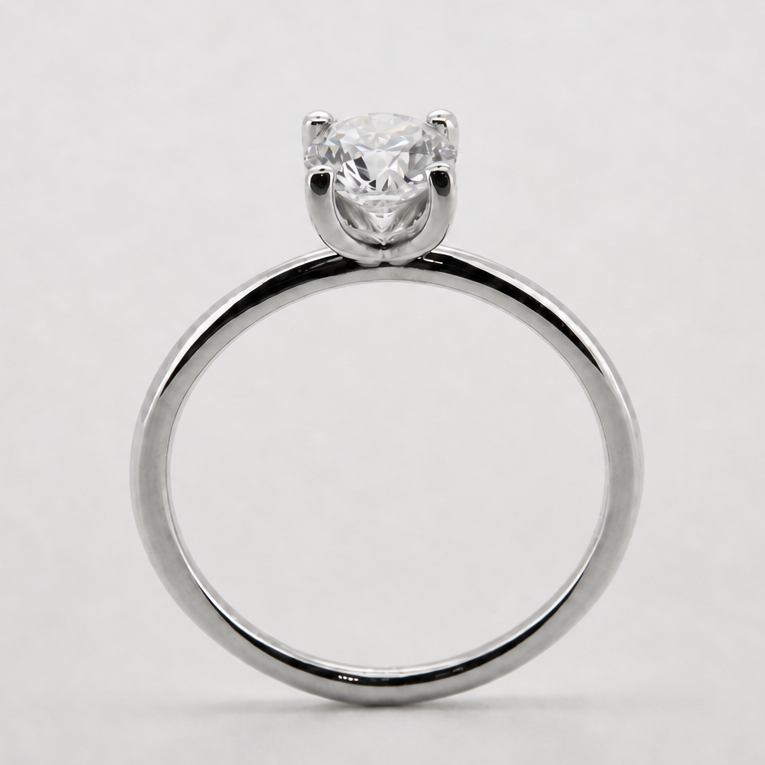 PESO 10064 round solitaire ring, front basket view, 14K white gold #Metal_14K White Gold