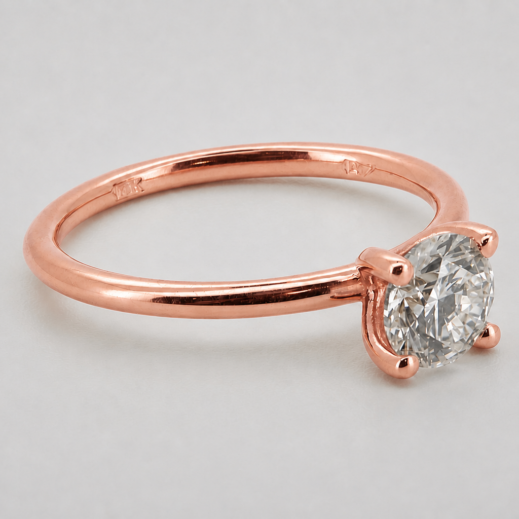 PESO 10064 round solitaire ring, three-quarter view, 14K rose gold #Metal_14K Rose Gold