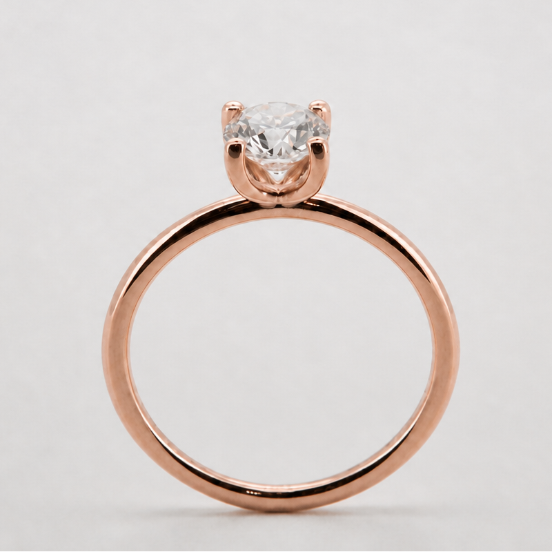 PESO 10064 round solitaire ring, front basket view, 14K rose gold #Metal_14K Rose Gold