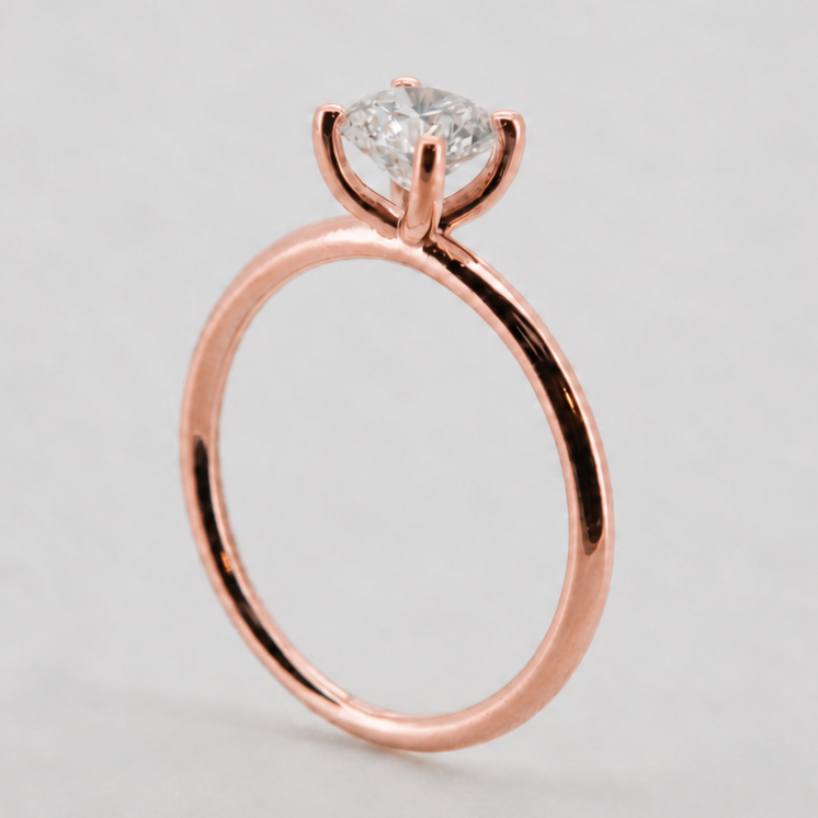 PESO 10064 round solitaire ring, side basket view, 14K rose gold #Metal_14K Rose Gold