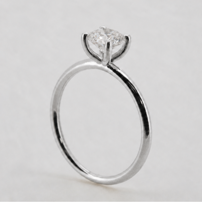 PESO 10064 round solitaire ring, side basket view, 14K white gold #Metal_14K White Gold