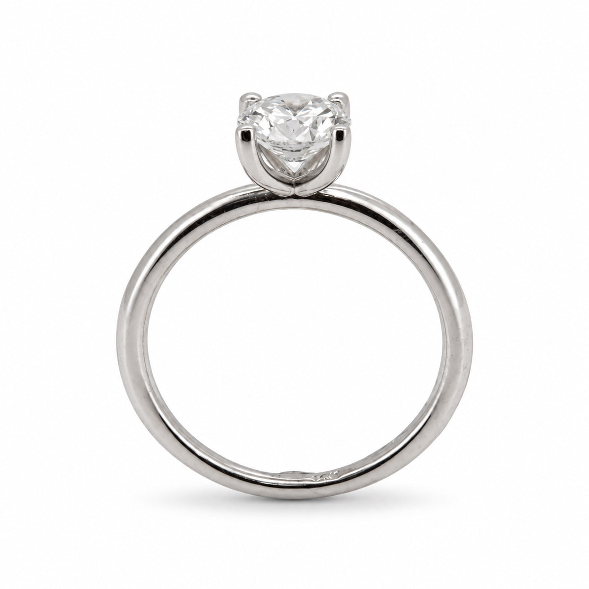 PESO 10065 round solitaire ring, side profile view, 14K white gold
