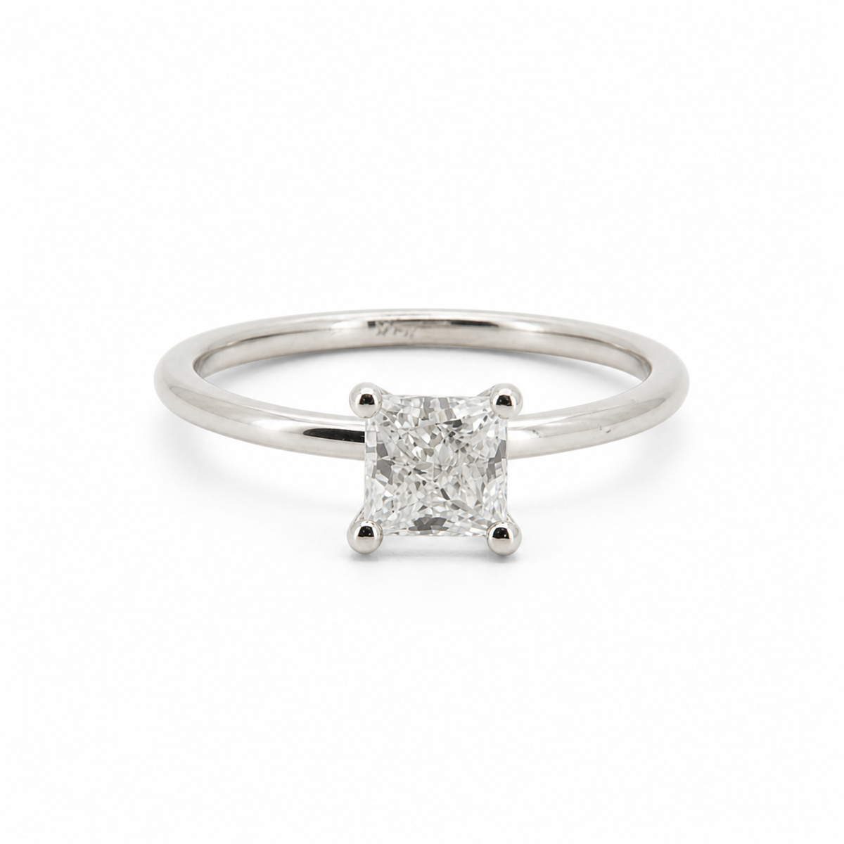 PESO 10077 princess solitaire engagement ring, front view, 14K white gold