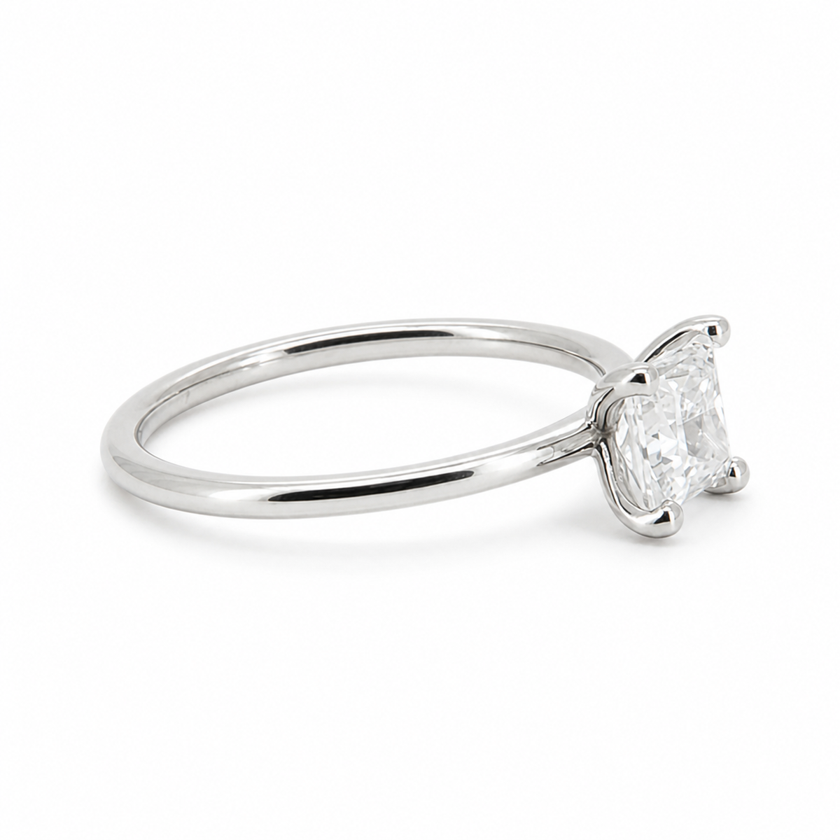 PESO 10077 princess solitaire engagement ring, side profile, 14K white gold
