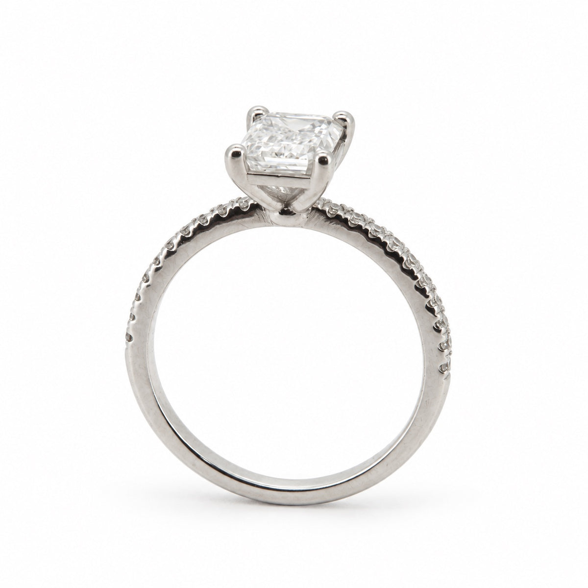 Emerald Solitaire Engagement Ring with Stone-Set Band