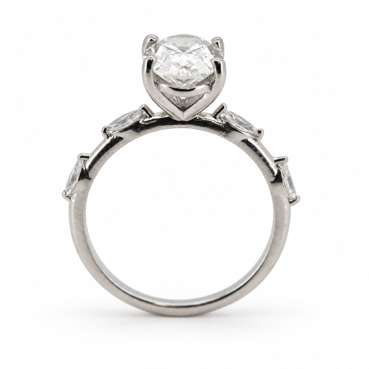 Oval Solitaire Engagement Ring with Stone-Set Band