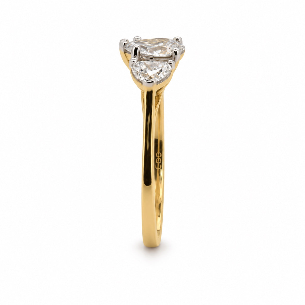 Three-stone pear engagement ring, view 5