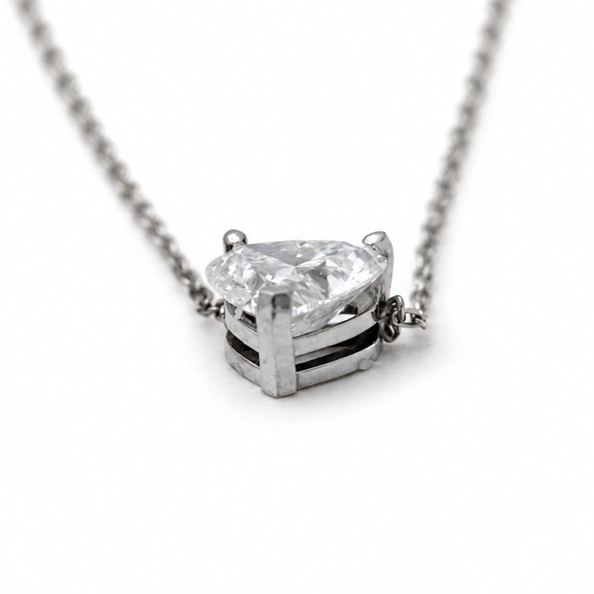 Heart-shaped lab-grown diamond pendant necklace in 14K white gold, angled side view