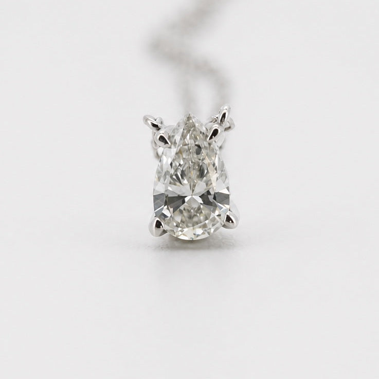 Pear-shaped solitaire pendant necklace in 14K white gold, alternate front view #Metal_14K White Gold