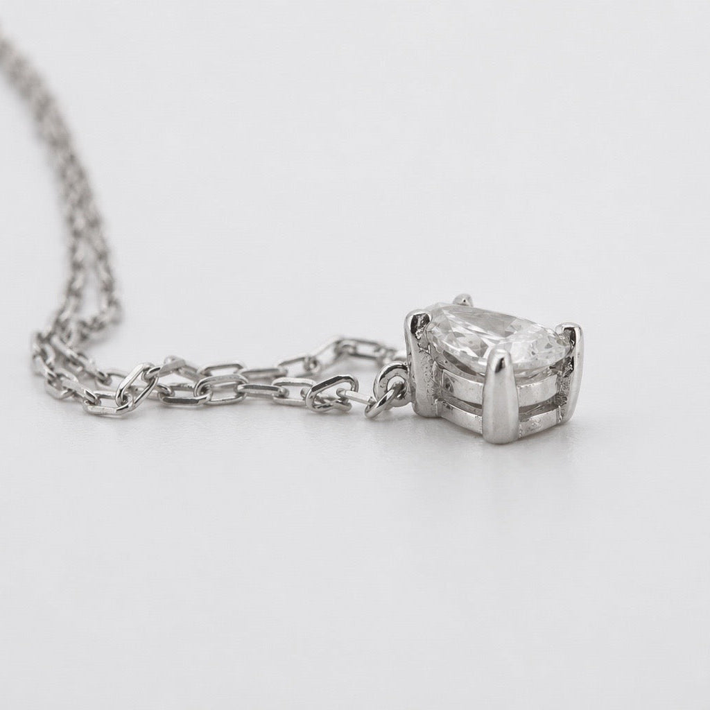 Pear-shaped solitaire pendant necklace in 14K white gold, side profile #Metal_14K White Gold
