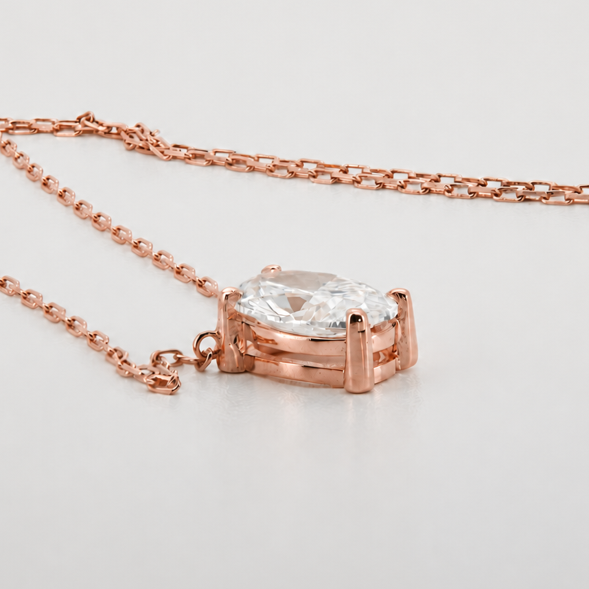 Rose-gold visualization of the oval diamond pendant necklace, side profile #Metal_14K Rose Gold