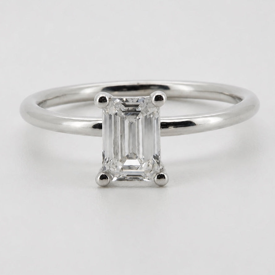 Emerald-cut solitaire engagement ring in 14K white gold, front view #Metal_14K White Gold