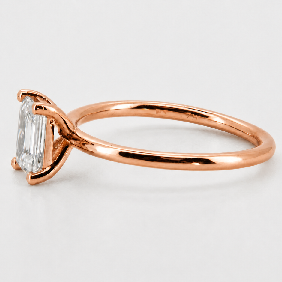 Rose-gold visualization of the emerald-cut solitaire engagement ring, side profile #Metal_14K Rose Gold