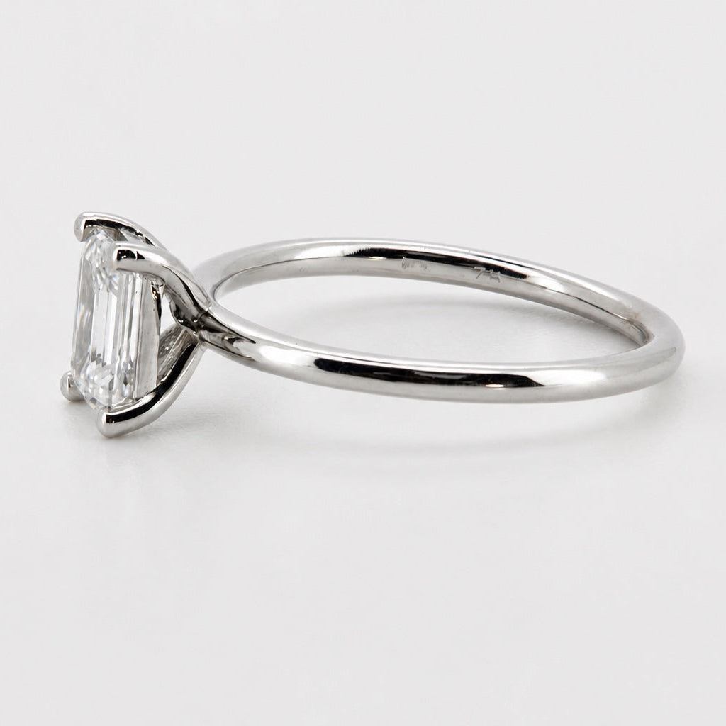 Emerald-cut solitaire engagement ring in 14K white gold, side profile #Metal_14K White Gold