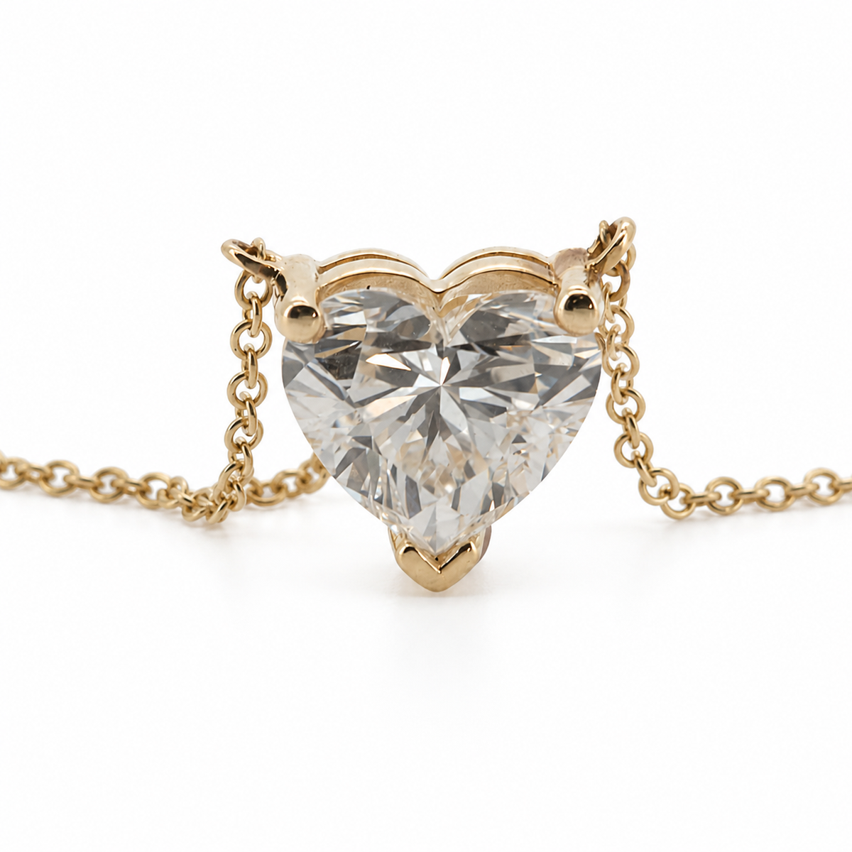 PESO 10059 heart solitaire pendant necklace, centered front close-up, 14K yellow gold