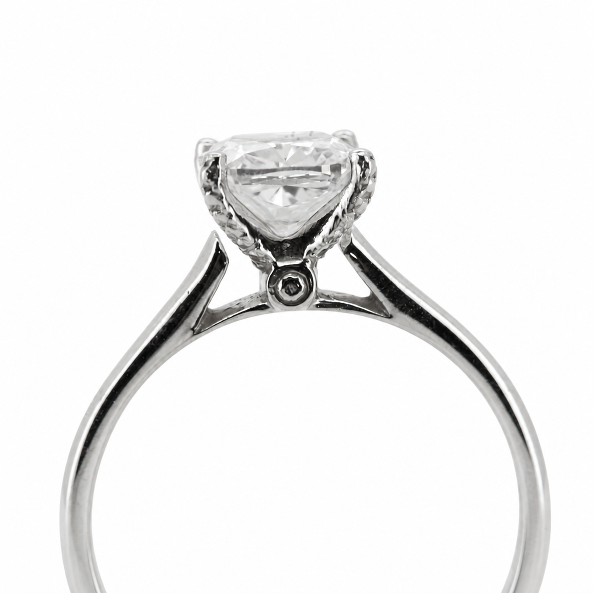 PESO 10062 oval solitaire engagement ring, rear view of the basket and setting, 14K white gold