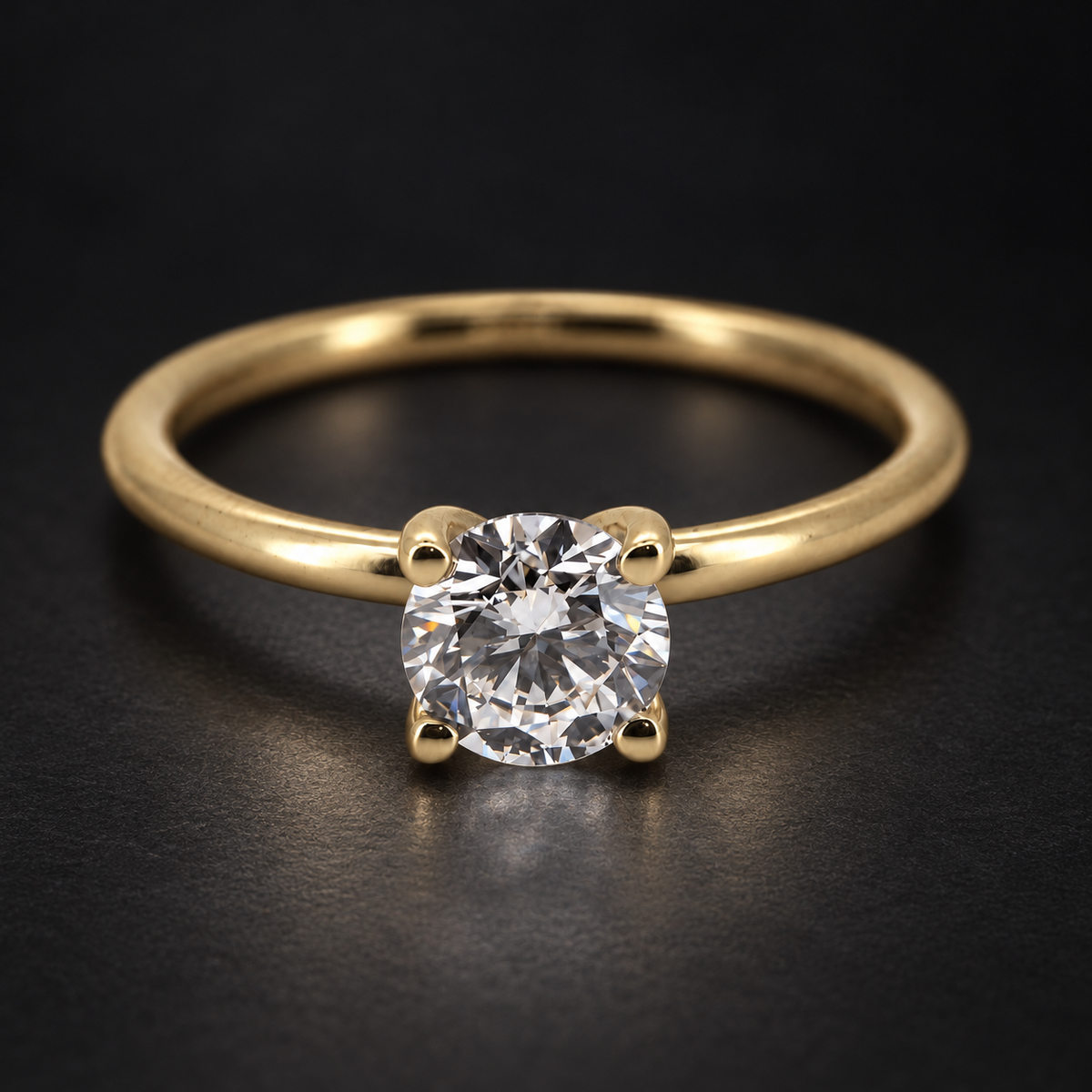 PESO 10064 round solitaire ring on a charcoal background — AI-assisted product illustration.
