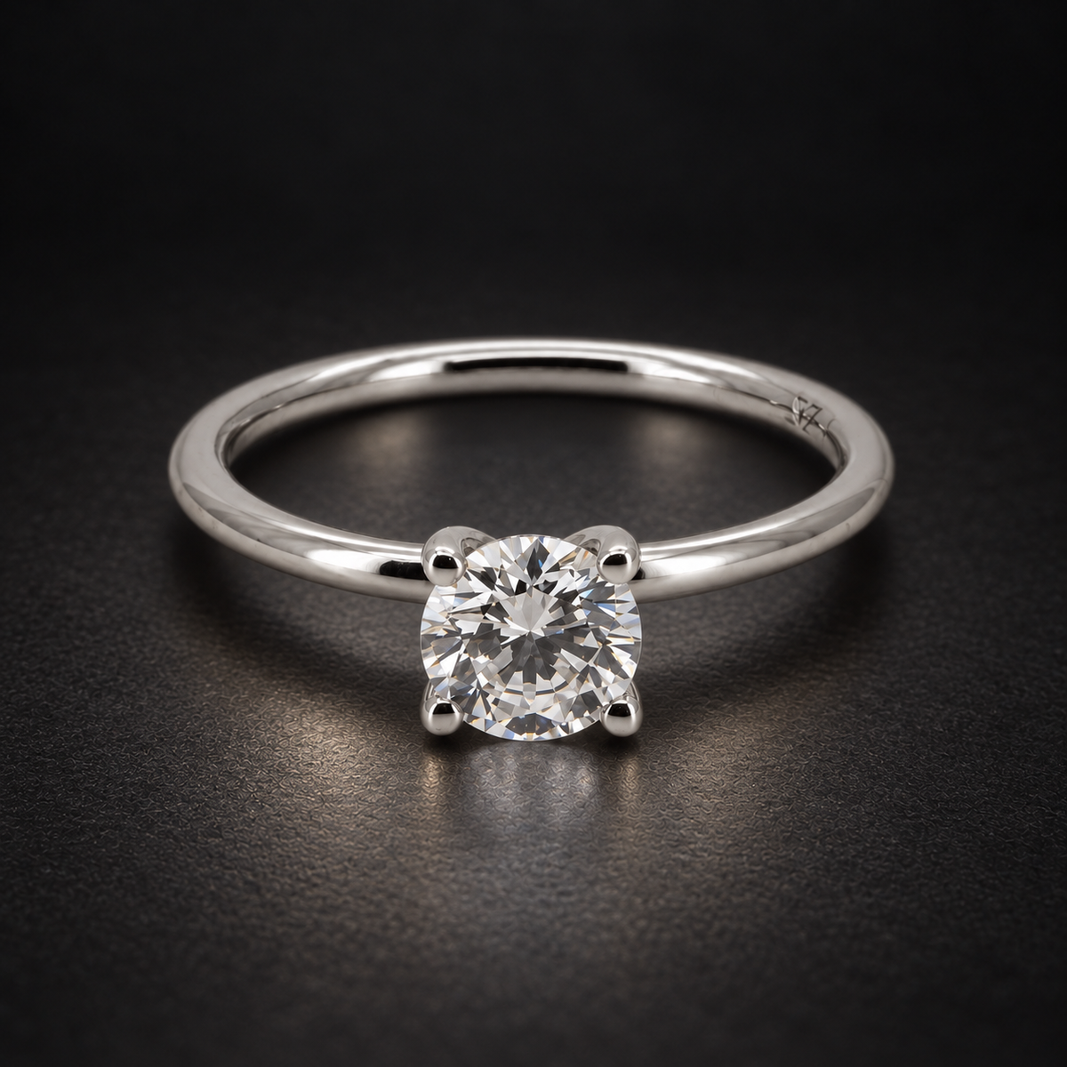 PESO 10065 round solitaire ring on a charcoal background — AI-assisted product illustration.