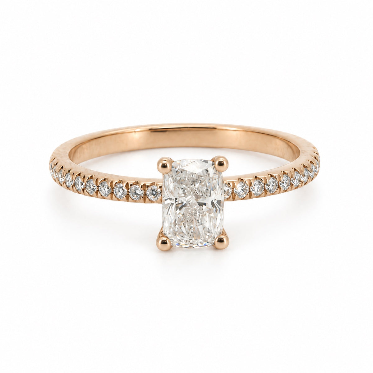 Princess solitaire engagement ring with stone-set band, view 1