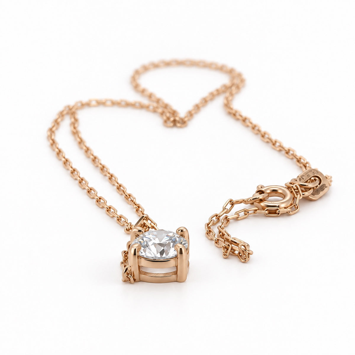 Round solitaire pendant necklace in 14K rose gold