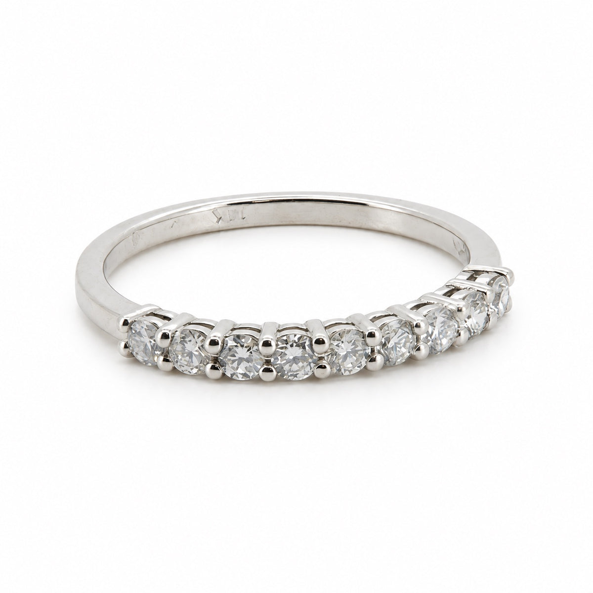 Curved round-stone 14K gold ring, view 1