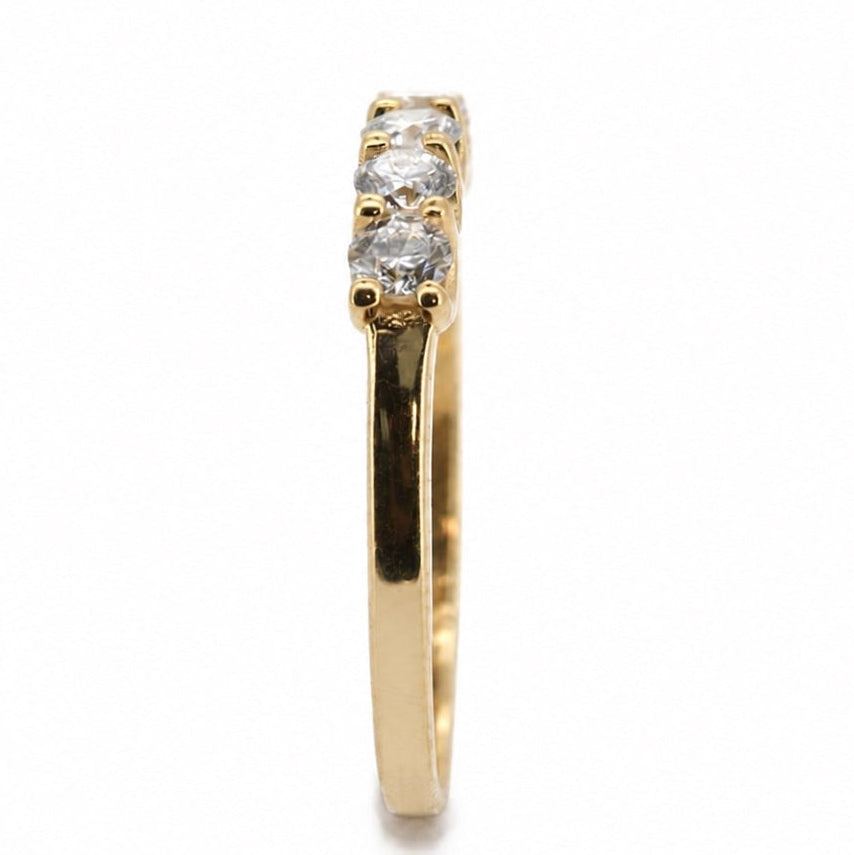Side view of the five-stone round 14K yellow gold ring